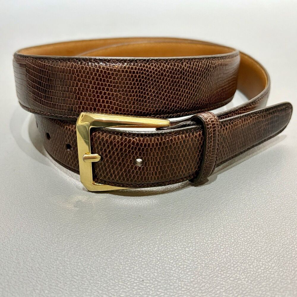 Trafalgar Genuine Java Lizard Leather Belt Mens 36 Brown Handmade USA 1.25”